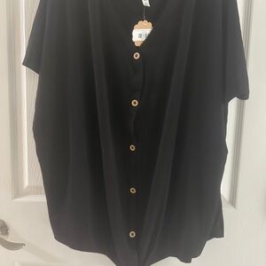 Zenana Outfitters Black Blouse with Wooden Buttons